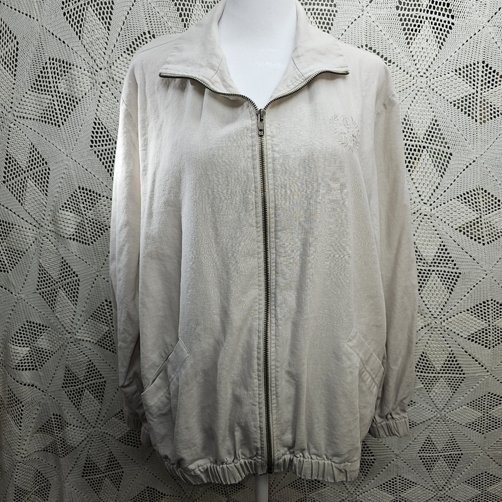 Blair 55% linen beige zip up Jacket. Size Large